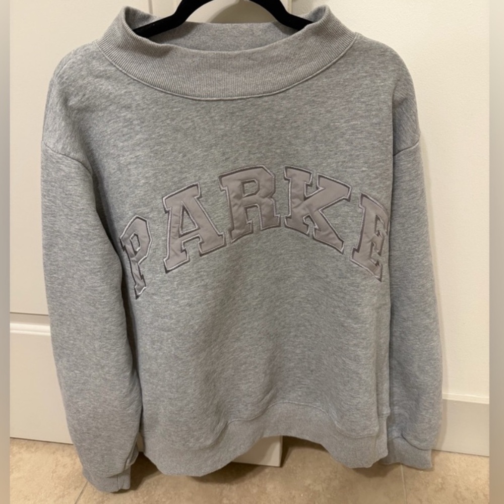Parke monogram varsity mock neck crew. Grey. Size L/XL